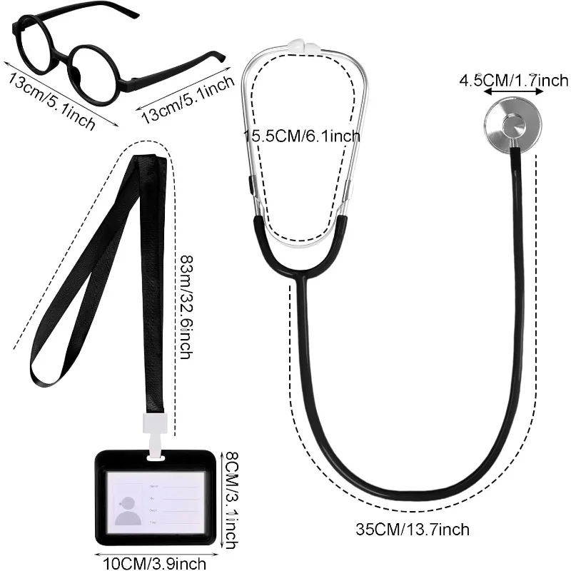 Doctor Costume Accessories Set Including Stethoscope Lensless Glasses for Adults Halloween Role Play Pretend Game Doctor Nurse