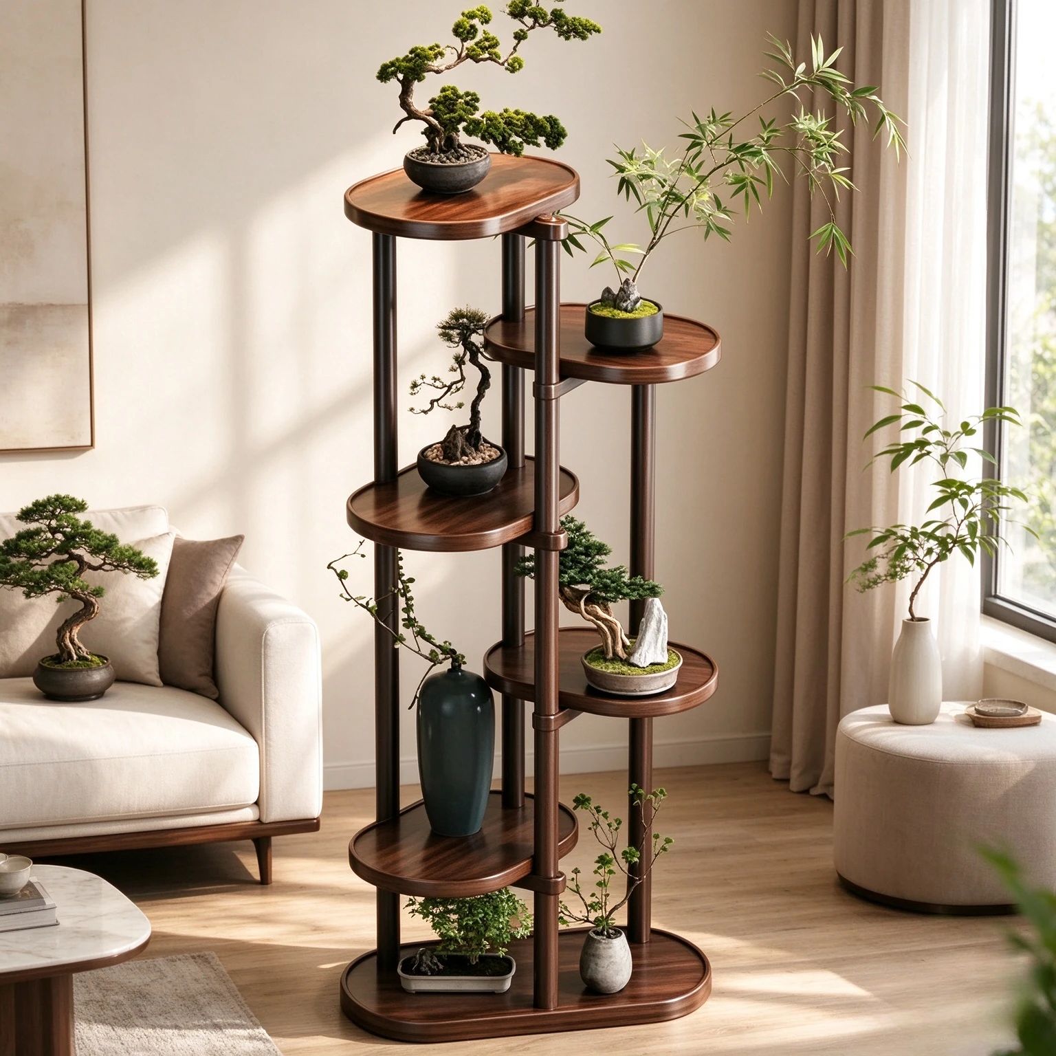 Solid Wood Multi Tier Plant Stand, Vintage Floor Bonsai and Flower Pot Display Rack for Balcony, Living Room and Indoor Garden