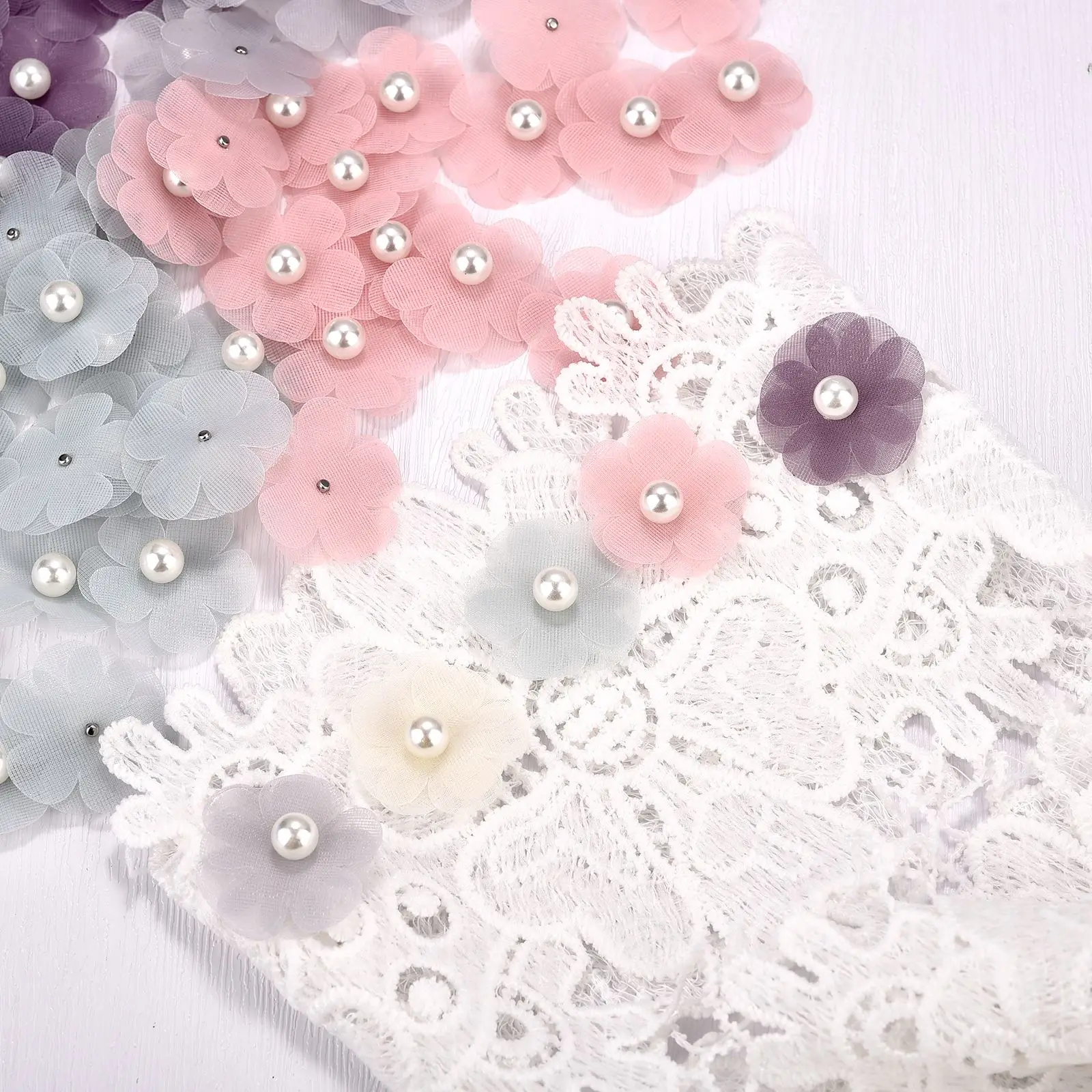 10Pcs Organza Daisy Artificial Flowers Clothing Repair Patch Appliques For Wedding Dress Bag Decoration DIY Sewing Accessories