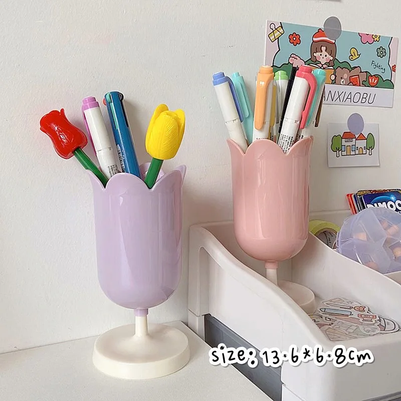 

Romantic Colorful Tulip Makeup Pen Holder, Makeup Brush Bucket Desktop Storage Decorative Ornaments