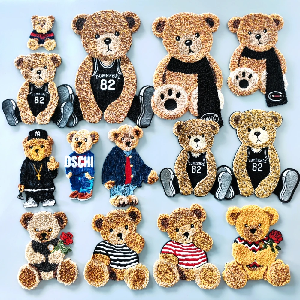 Embroidery Chenille Patch,Bear Animal Cartoon Number Badges,Bears Appliques Girls Skateboard Patches for Clothing WF235231