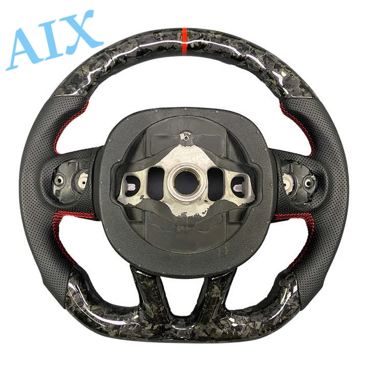Picture 6: US Warehouse Dodge Challenger Forged Carbon Fiber Customized Steering Wheel 2015-2020 Genuine Leather Perforated Leather