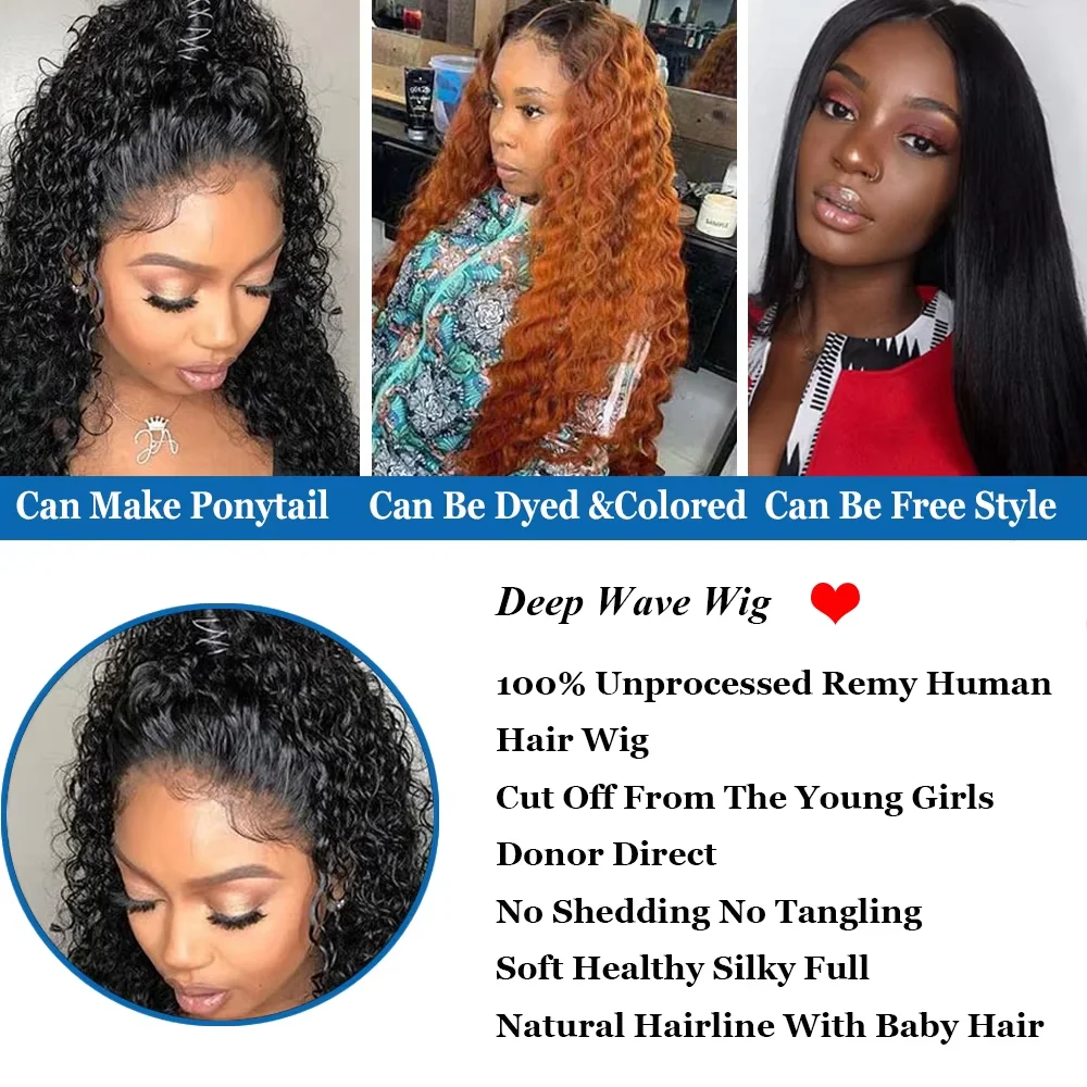 250 Density HD Curly Lace Frontal Wigs Human Hair 30 40 Inch Deep Wave 13x6 Lace Front Wig Glueless 6x6 Preplucked For Women