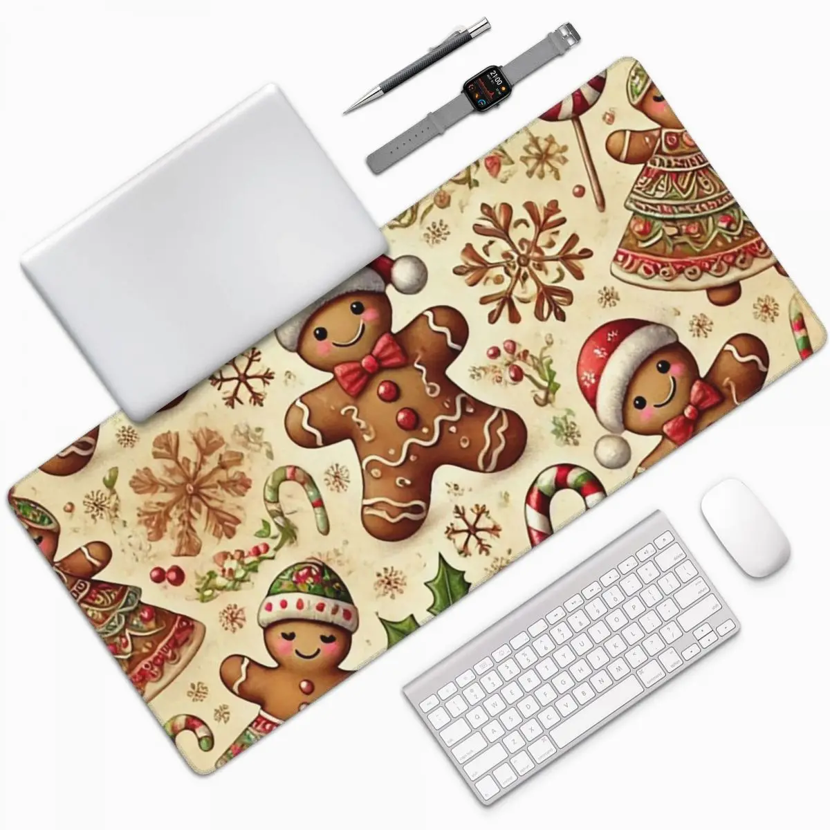 Christmas Gingerbread Candy Canes Large Mouse Pad Computer Keyboard Mouse Mat PC Laptop Desk Mat Office Accessories Table Mats