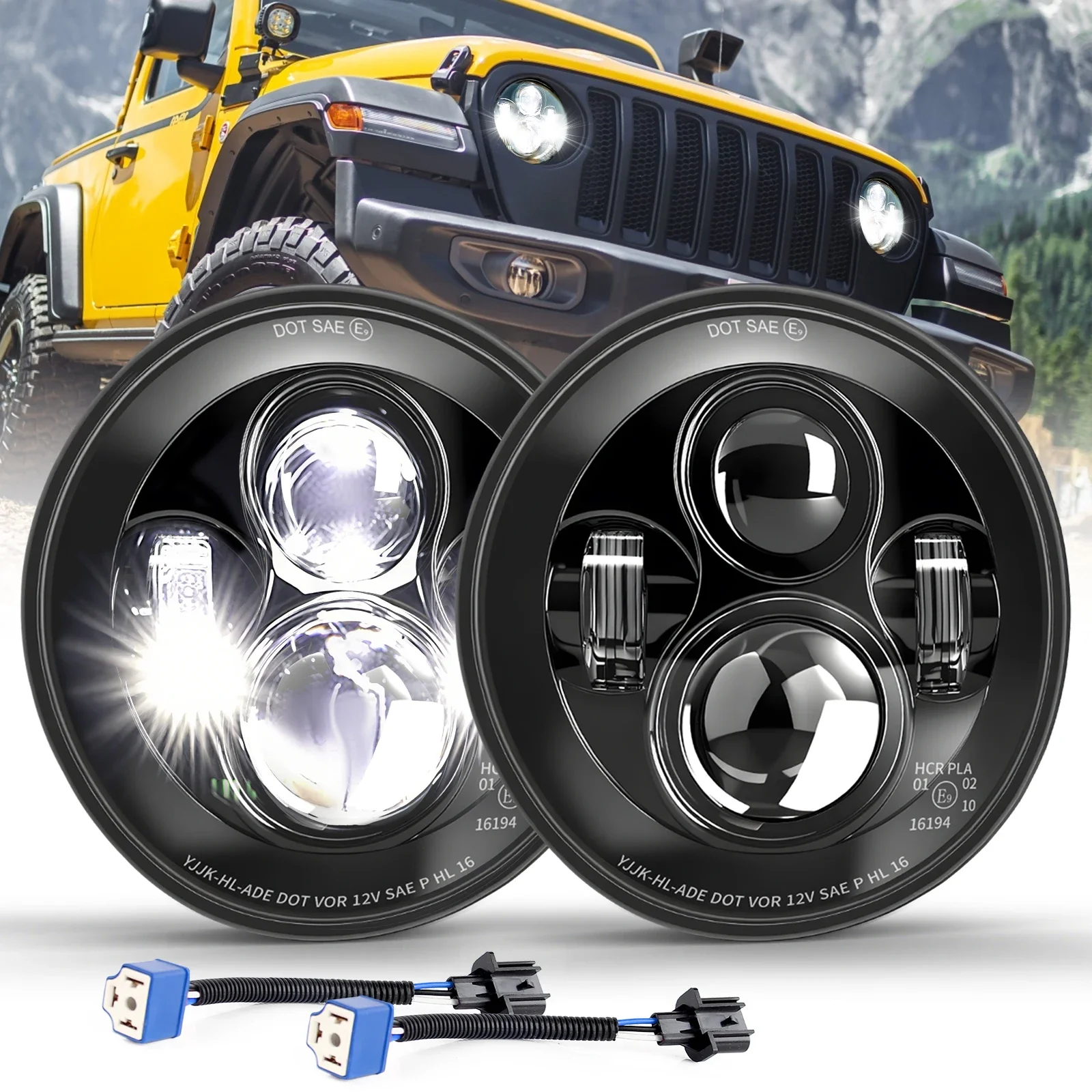 Phare LED rond BraveWAY de 7 pouces, faisceau haut et bas, homologué DOT SAE, IP68, 300 % plus lumineux, remplacement pour Wrangler, utilisation hors route pour moto