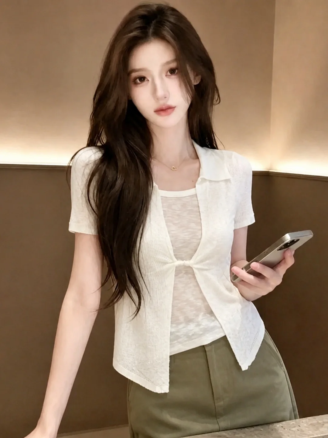 

Fashionable Short Sleeve Knitted Top Women's Stylish Slimming Korean Version Summer New Arrival Versatile Design Sensation Top