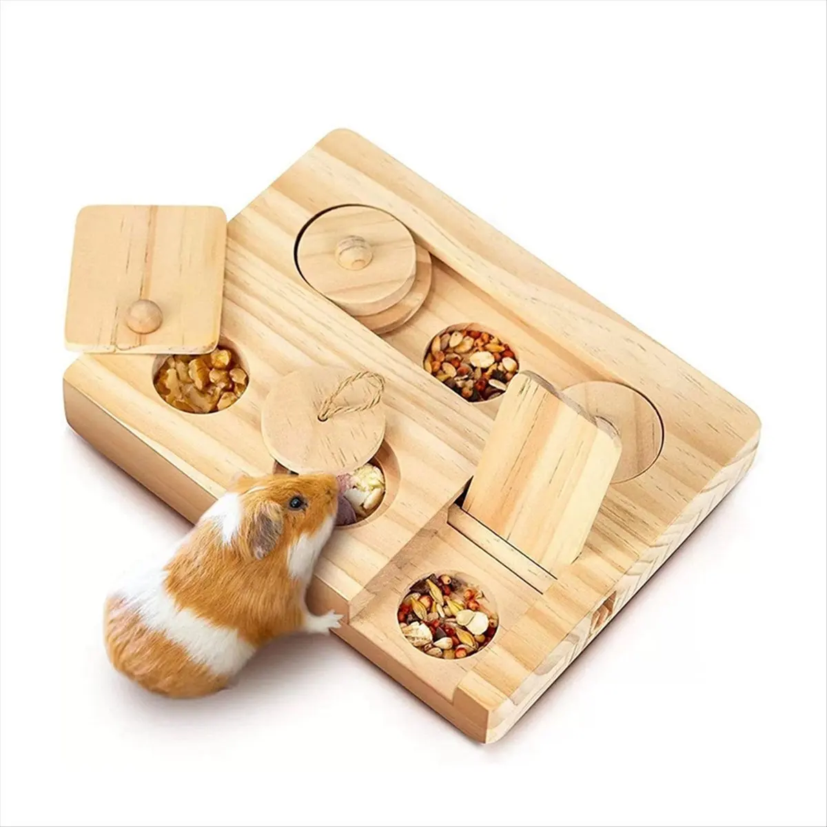 【ABFS】Guinea Pig Foraging Toys 6 in 1 Wooden Toys for Guinea Pig Educational Interactive Hide Treats Toys for Small Animal