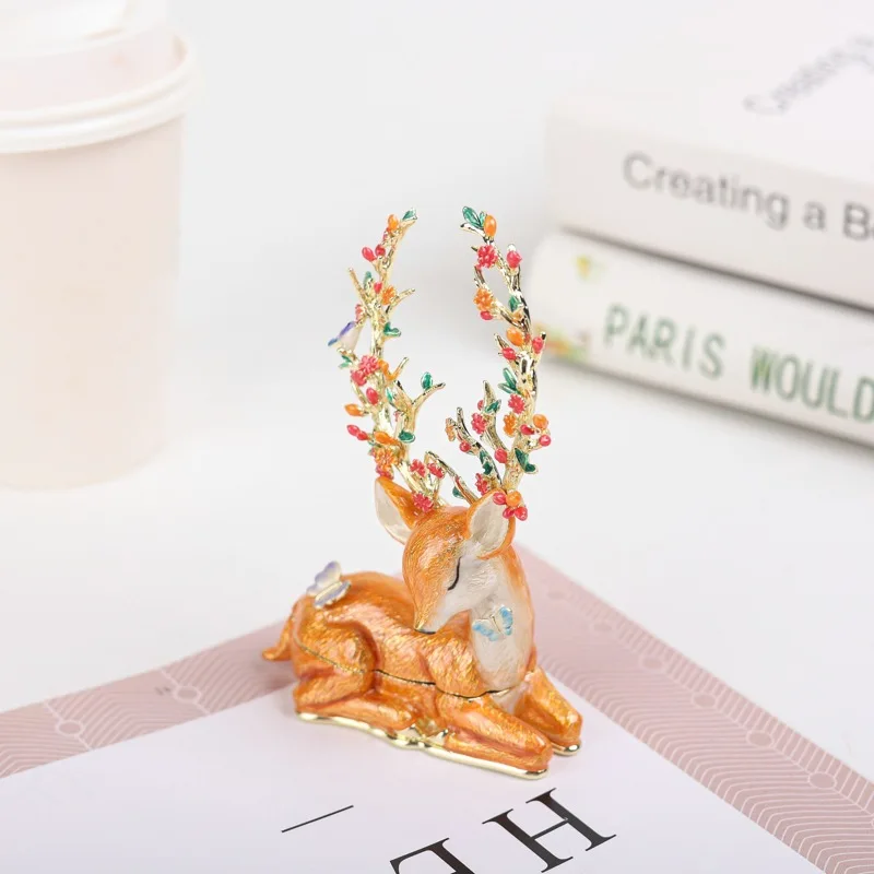 SHINNYGIFTS Enamel Eika Trinket Box Hand Painted Jewelry Box Animal Hinged Figurine Statues Home