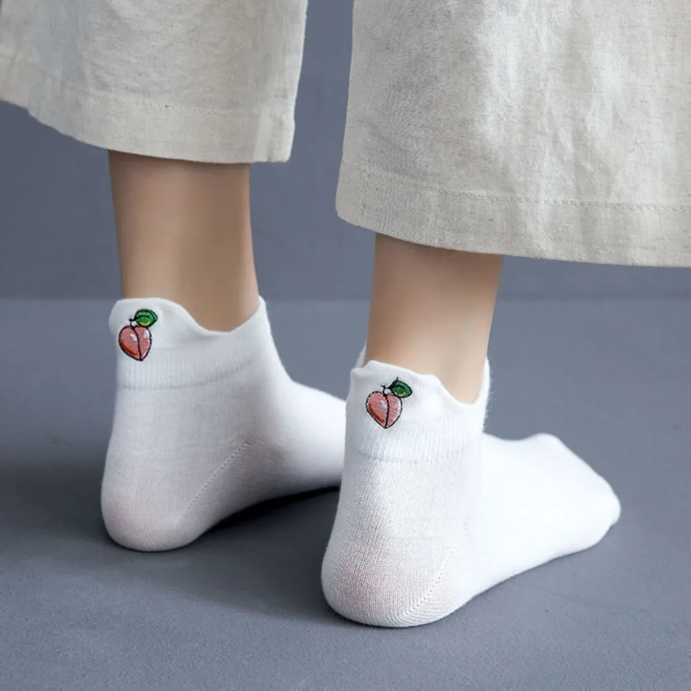Summer Spring Women Fruit Embroidery Kawaii Socks Casual White Cotton Thin Breathable Sweet Girls Cute Low Cut Ankle Socks