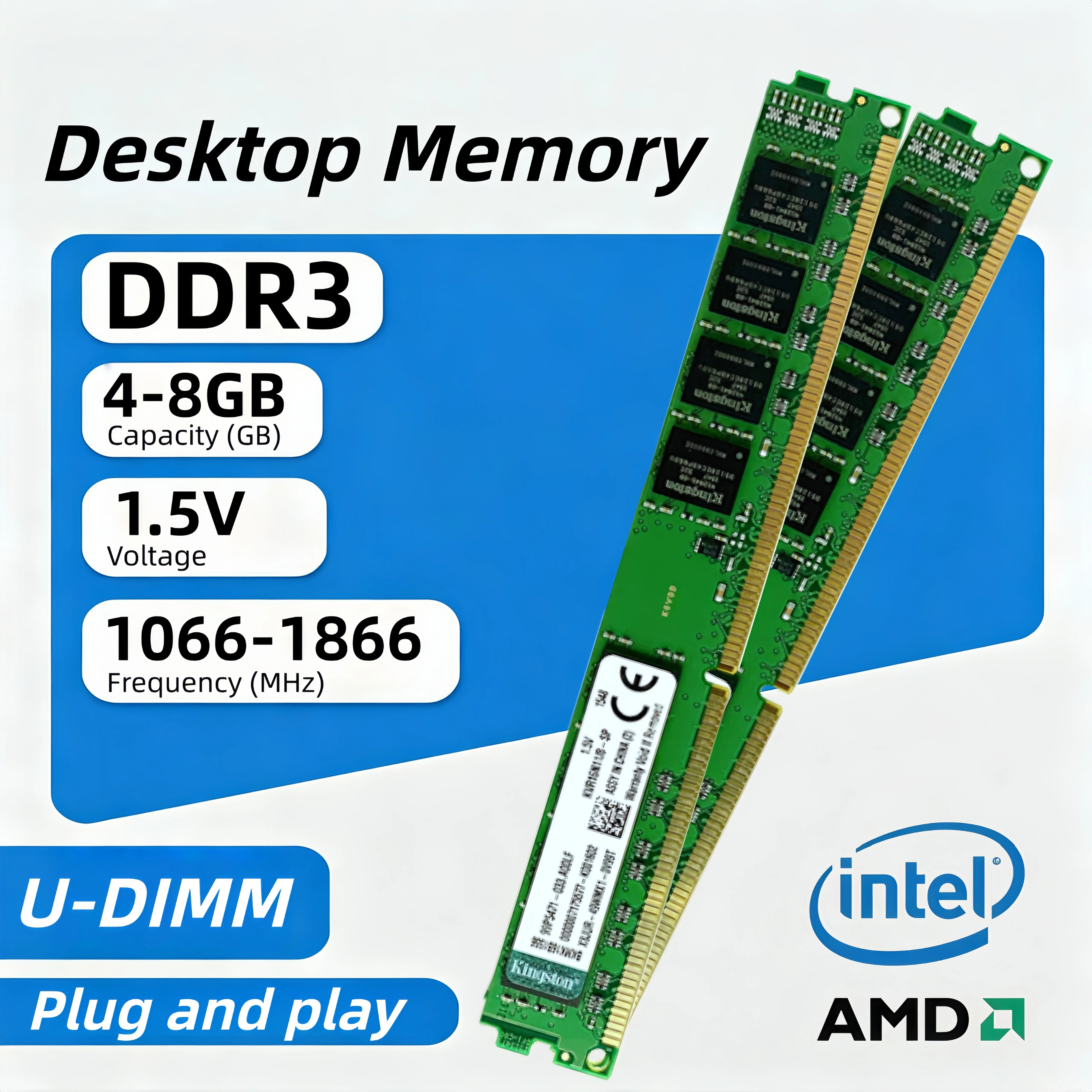 

Kingston DDR3 4GB/8GB 1066MHz 1333Mhz 1600Mhz 1866Mhz PC Memory RAM Desktop Ram UDIMM