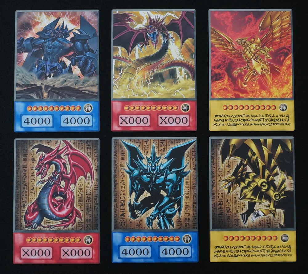 24pcs/set Yugioh Anime Style 3 Egyptian Gods Orica Different Artwork Ra Slifer Obelisk Non-Official Game Collection Paper Cards