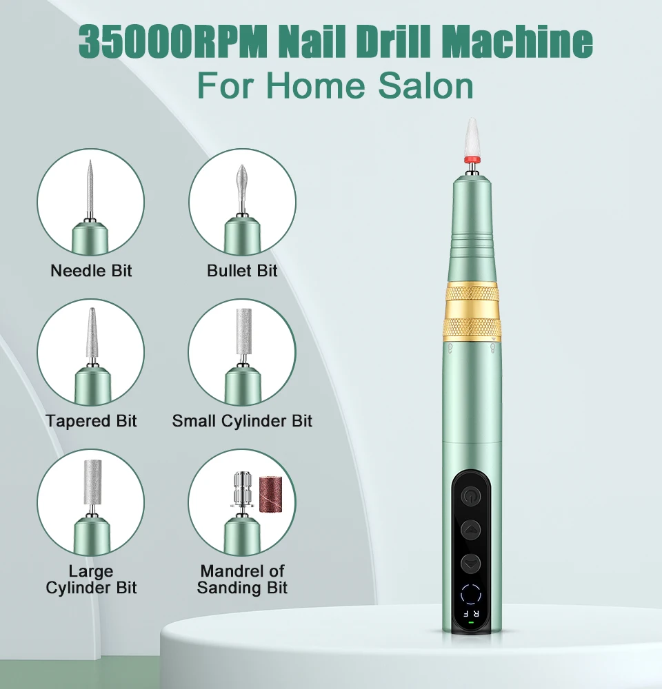 INBUTY 35000RPM Nail Drill Machine Rechargeable for Manicure Acrylic Nails Gel Polish Professional Milling Nail Files Salon Tool