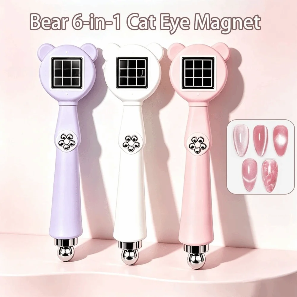 New Cylinder Shape Magnetic Nail Tool Bear 6in1 Nail Art Magnet Stick Glass Bead Detail Cat Eye Nail Magnet For Nail Art Stores