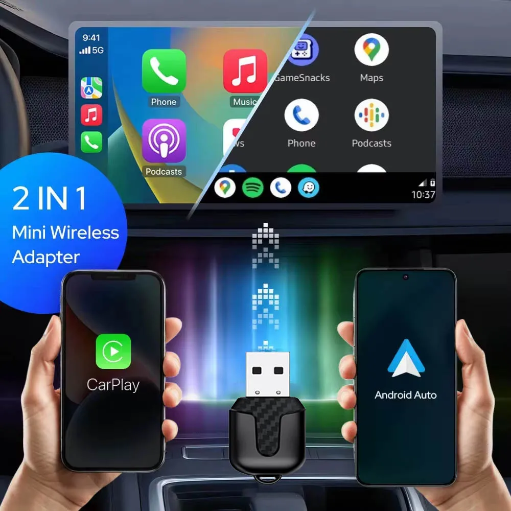Skilldrive 2026 Ultra Mini 2 in 1 محول CarPlay اللاسلكي Android Auto AI Smart Box نظام ذكي لسيارة CarPlay السلكية
