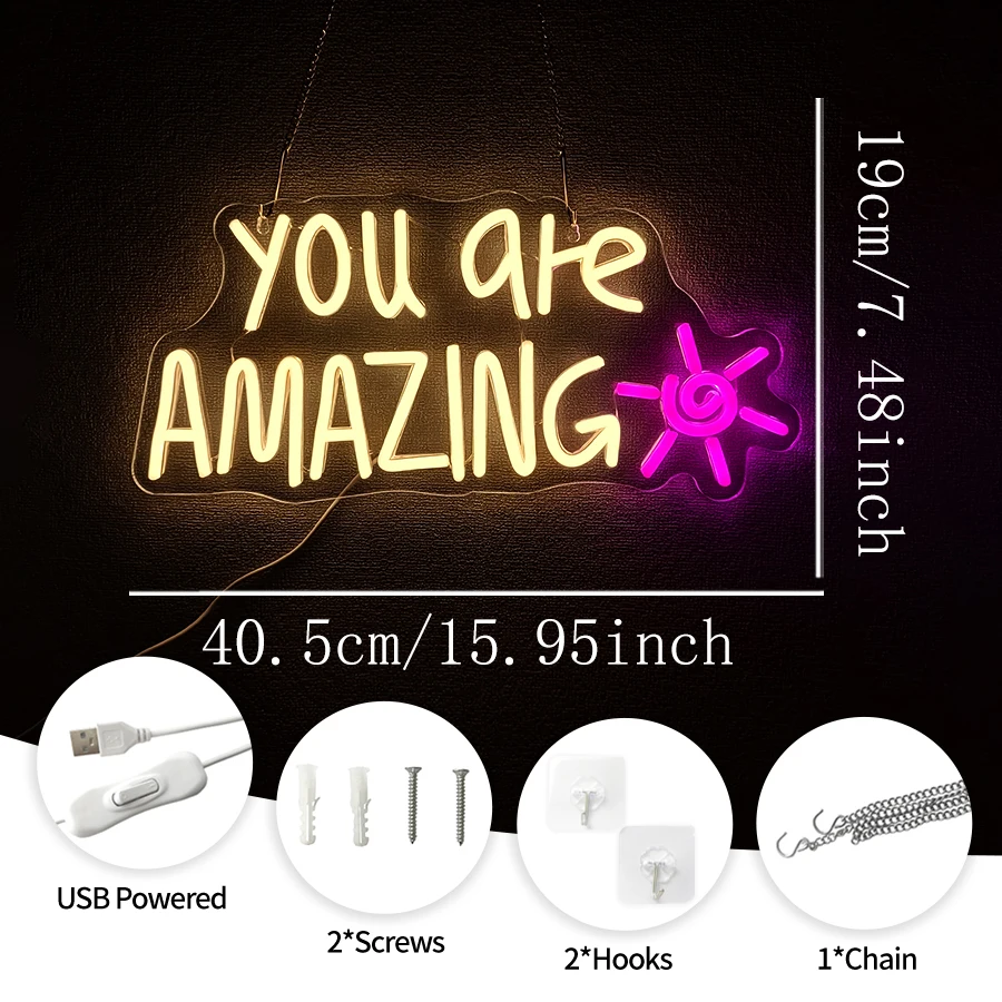 You Are Amazing Neon Sign,LED Lights Sign for Wall Decor Bedroom Class Room Bar Pub Club Nursery Hanging Wedding Birthday Party