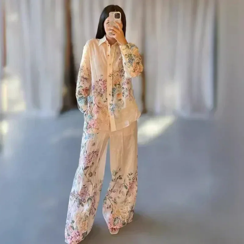 

Women's Suit Printed Light Blue Long Suits Casual Vacation Beach Suits Female Summer Clothing Women 2024