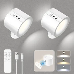 Rechargeable LED Wall Lamp 3 Colors Wall Light Sconces 360° Rotatable Touch Remote Control Bedroom Lamps Living Room Decoration