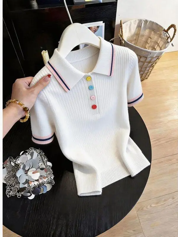 

plus Size Ne Knitted ort Sve T-irt Women Summer New Sle Conceal Meat Slimming Personali Top Casual Loose Fit