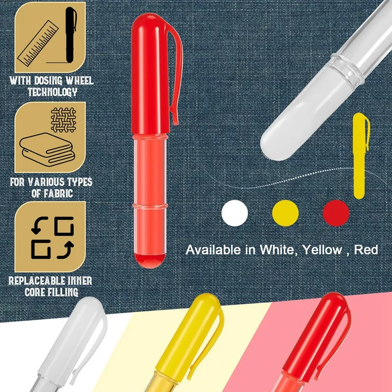 Crayons à coudre effaçables, craie de tailleur, rouge, jaune, blanc, marqueur de tissu, 6 pièces