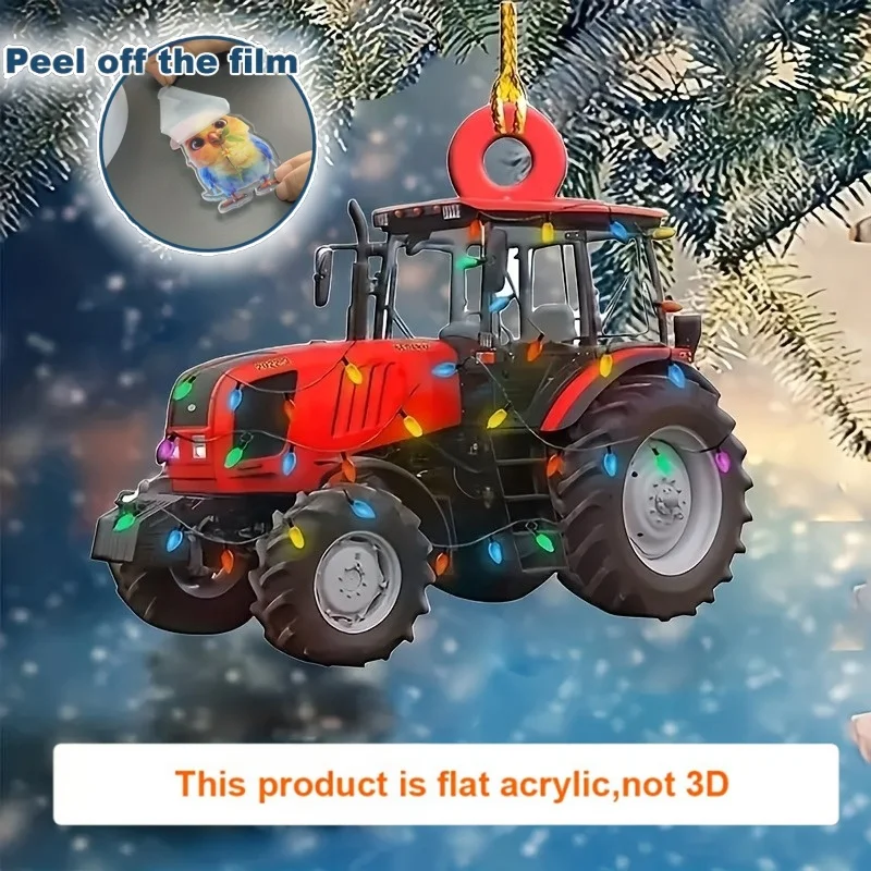 Festive Tractor Pendant Keychain,Christmas Love Expression 2D Acrylic Versatile Charm,for Car Mirror,Backpack,Festive,Gift&Decor