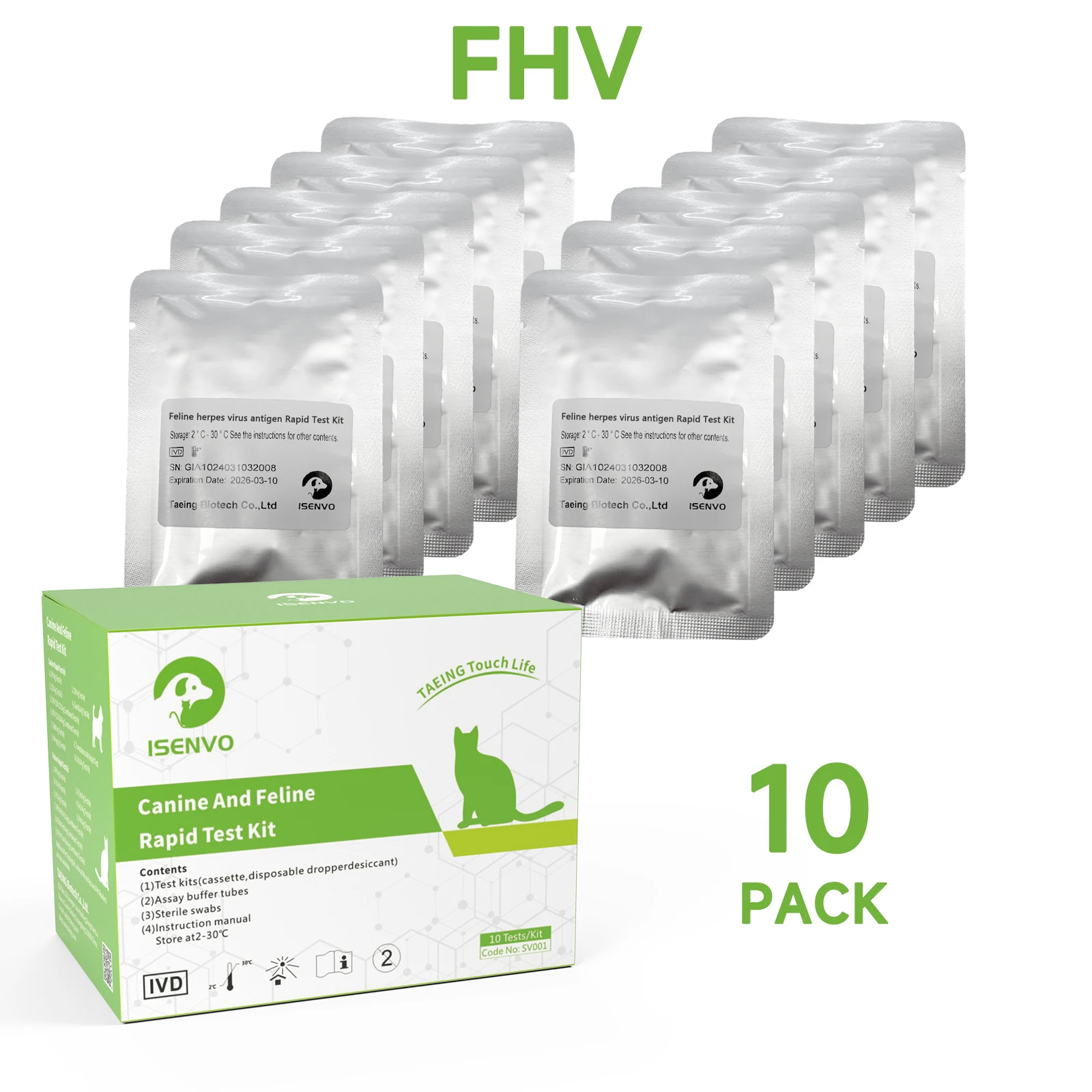 10 Pcs Feline HERPESVIRUS FHV-Ag Rapid Test Kit Cats Kitten Home Health Test