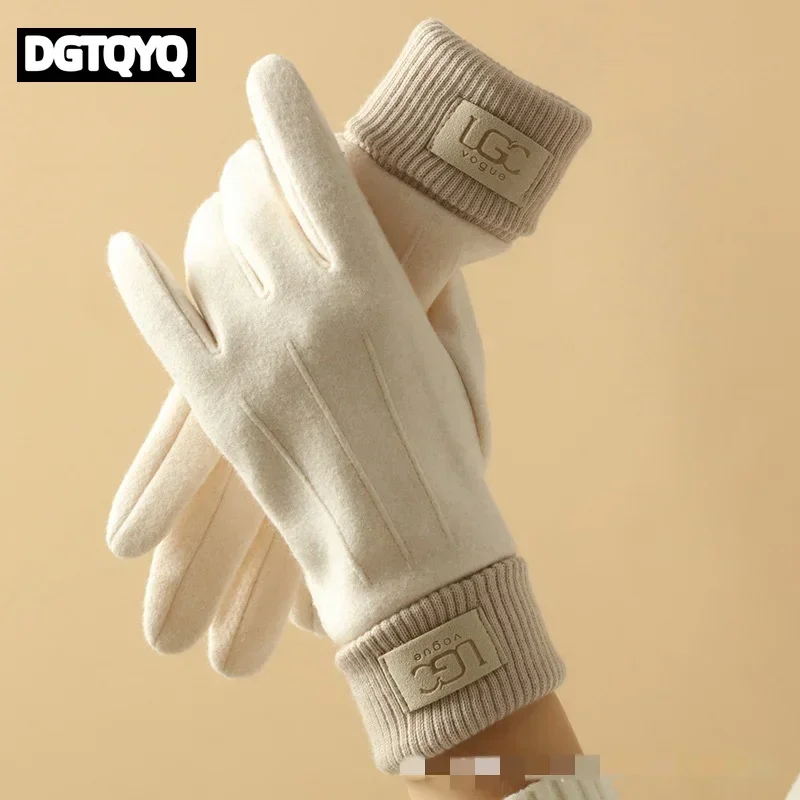 Winter Cashmere Gloves Warm Touch Screen Gloves Women Cold Protection Full Finger Mittens Outdoor Cycling Thick Woolen Glove