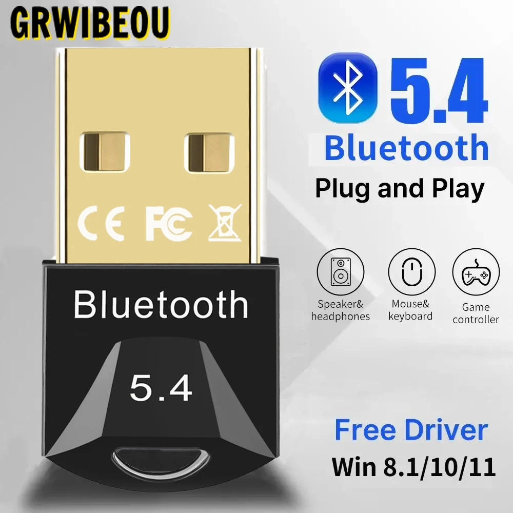 USB Bluetooth 5.4 /5.3 / 5.1/5.0 Dongle Adapter for PC Laptop Mouse Tablet Phone Printer Game Speaker Wireless Transmit Receiver