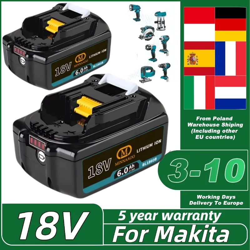 

100% новинка для Makita, литиевая батарея 18 В, 6000 мАч, замена BL1830BL1850BL1860B LXT400 Аккумуляторный блок