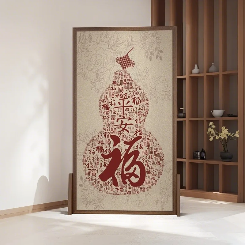 Screen partition, living room entrance, entrance to the door, new Chinese simple study, tea room, solid wood semi-transparent de