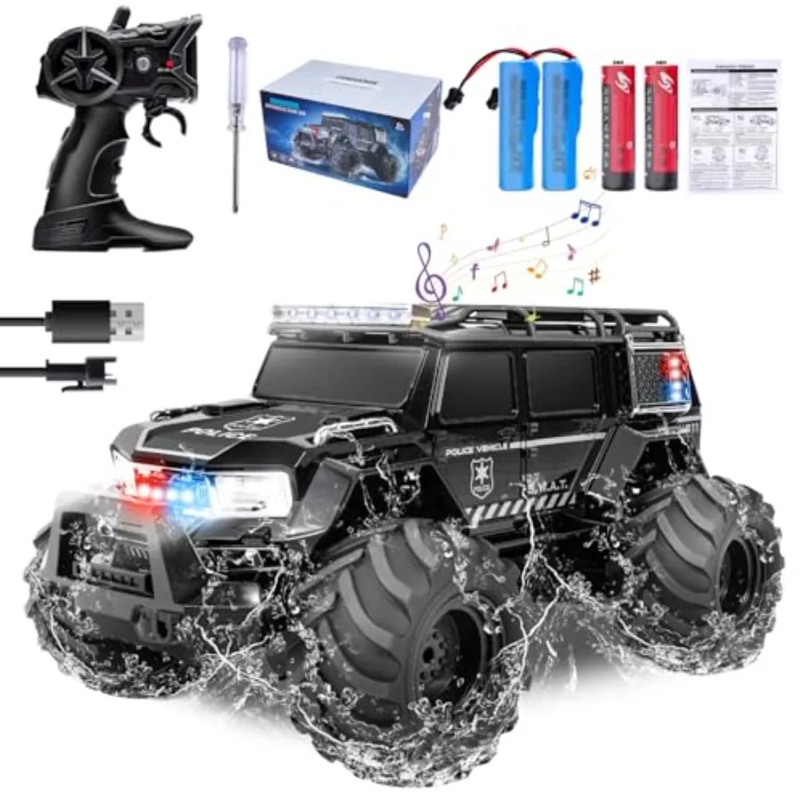 

1:14 RC Police Car Waterproof Amphibious Remote Control Police Car for with Siren Lights Boys Girls Age 6 7 8 9 10 11 12 Gift P