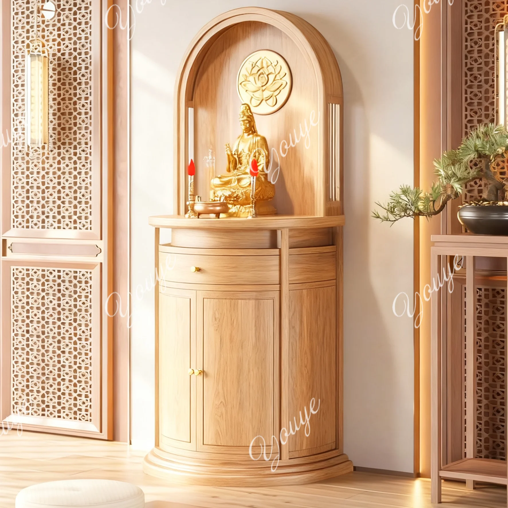 

New Chinese shrine black walnut shrine solid wood small curved shrine table Bodhisattva cabinet