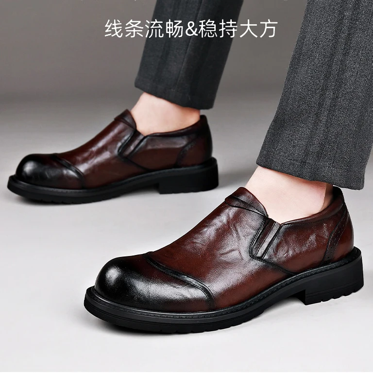 Gentleman\'s Stylish Shallow Mouthed Business Suit Leather Shoes Formal Loafers Dress Oxfords Men\'s Wedding Slip-on Shoes Spring