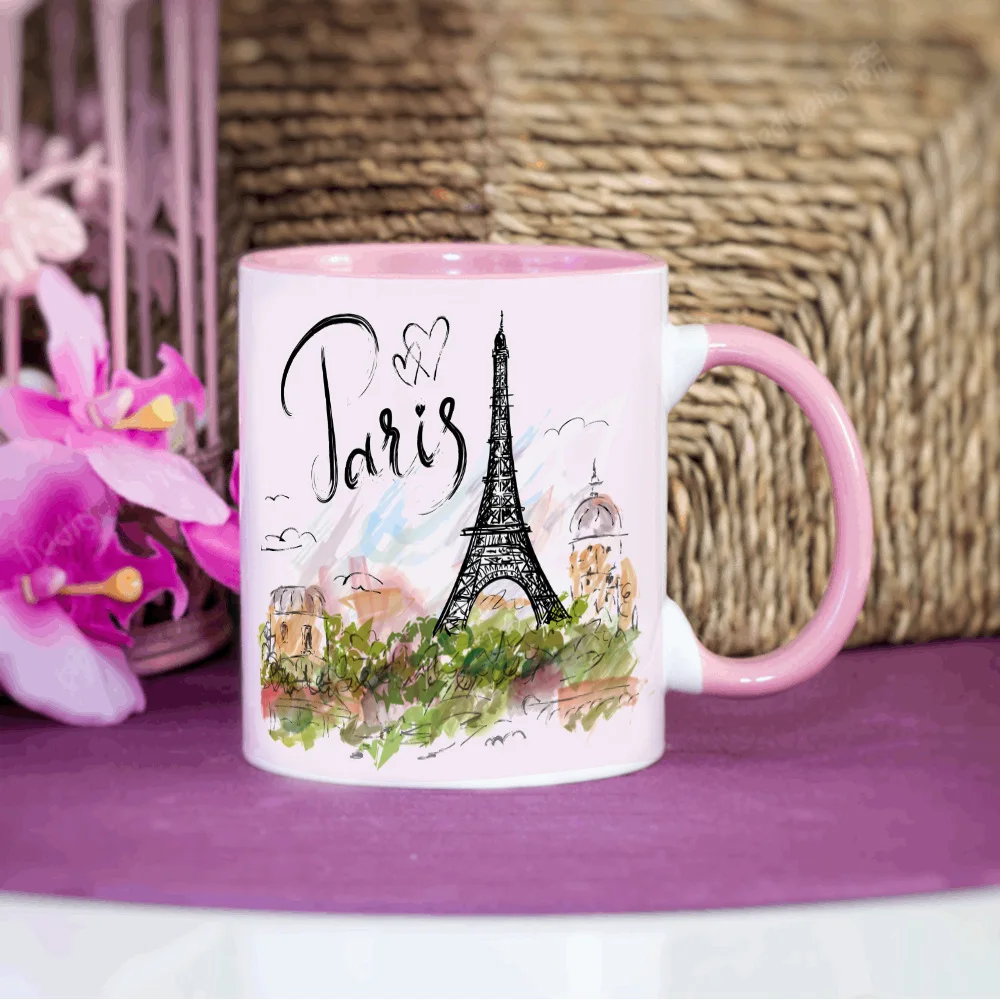 New products in August, romantic Paris Tower literary ceramic coffee mug, friend birthday gift cup