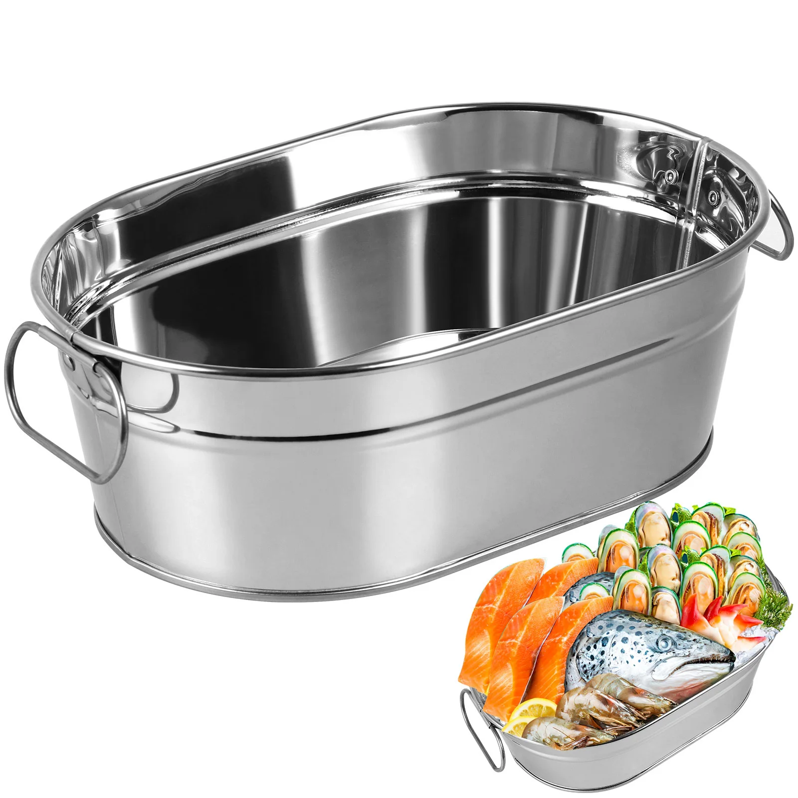 

1pc Stainless Steel Seafood Bucket Large Capacity For Restaurant Hotel Home Use Commercial Seafood Barrel Container Storage