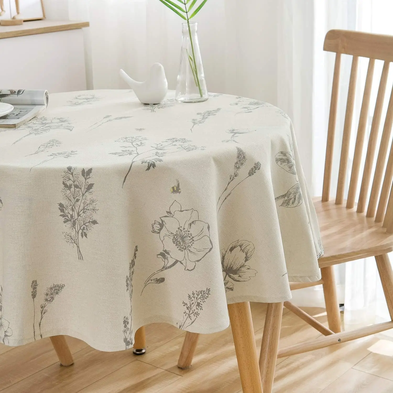 Fern Print Round Tablecloth, Cotton Linen Round Table Cover for Kitchen Dining Room Farmhouse Decorative Indoor Outdoor Use