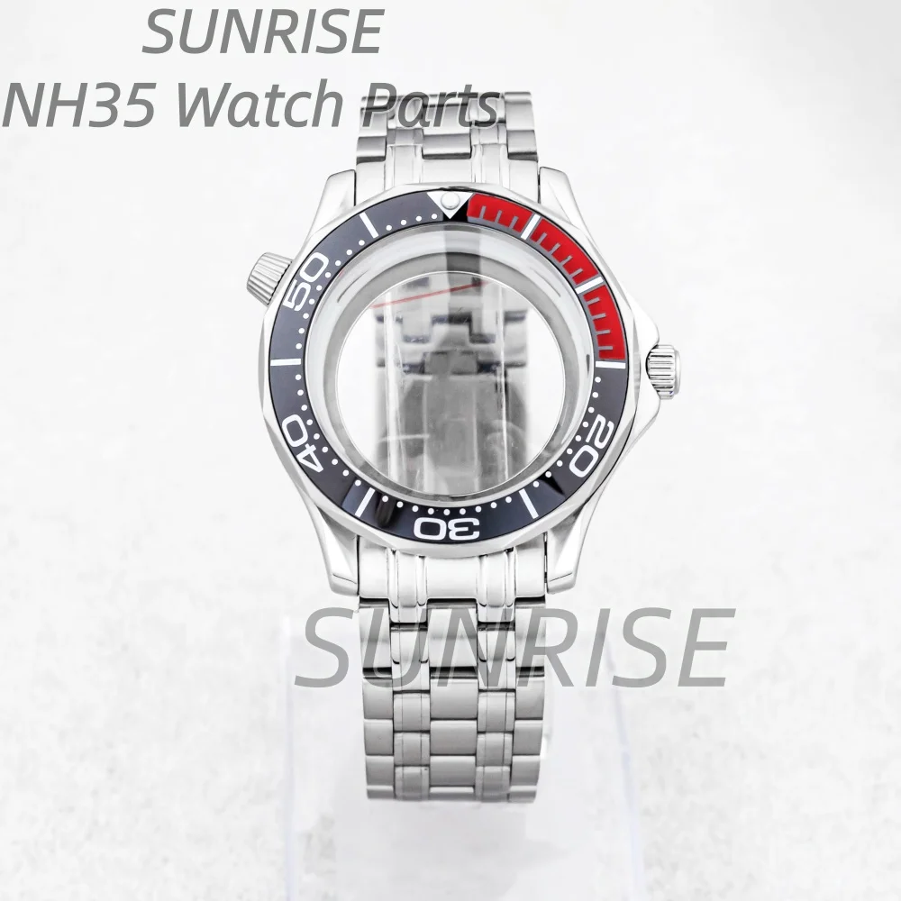 

Silver 41mm NH35 Watch Case 20mm Solid Stainless Steel Strap Watchband Waterproof for Seamaster 300 NH35 NH36 Movement 31mm Dial