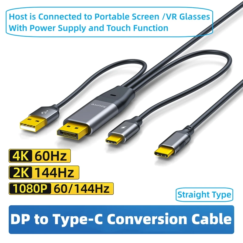 DP to Type-C Connection Cable 4K 60Hz 1080P HD Converter Data Cable for Laptop DP Connect Type-C Portable Screen VR Glasses