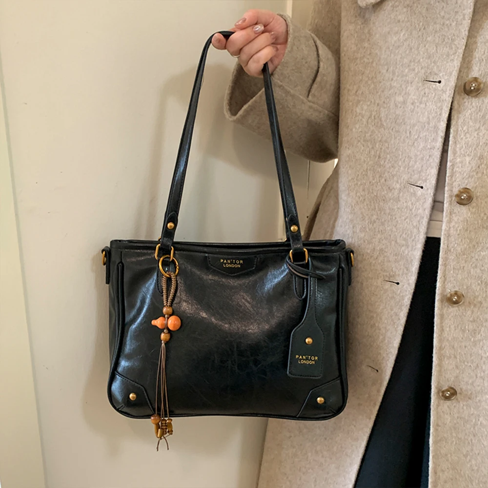 حقيبة ريترو ميلارد براون متقدمة للنساء، حقيبة كتف جديدة ذات سعة كبيرة للركاب، حقيبة حمل عصرية