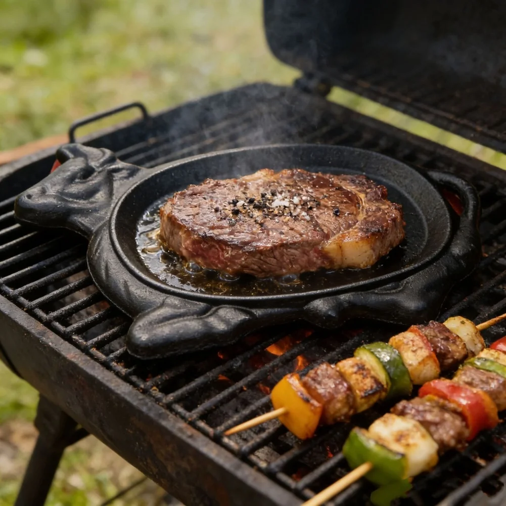 Cast Iron For teppanyaki Plate for Induction Cooking Grill For Steaks Seafood Veggies Bull Head Style Heat Retentive