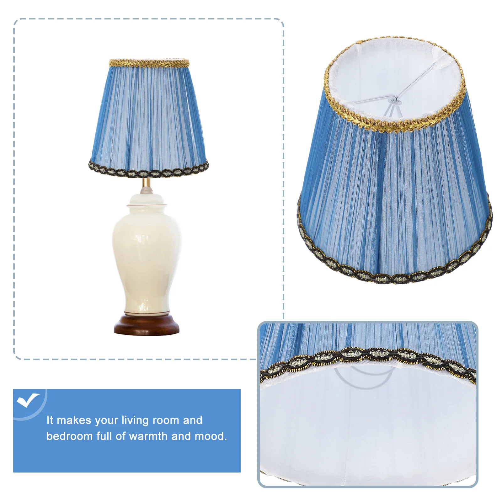

Fabric Clip Bulb Lampshade Blue Vintage Home Decor Bedroom Living Room Lamp Cover Durable Chandelier Accessory