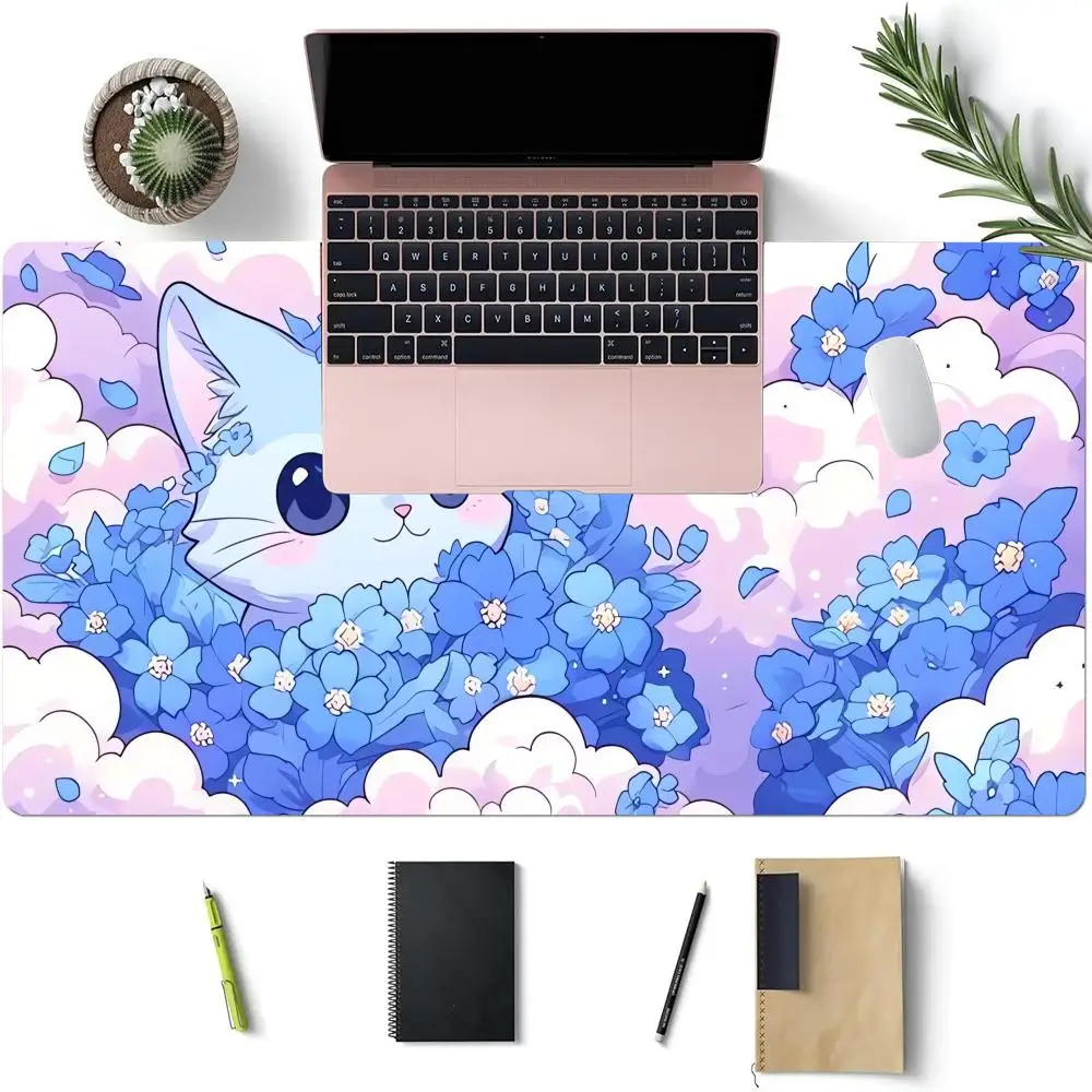 

Коврик для мыши Black Cat в цветочном саду, большой коврик для компьютерного офиса и игрового стола XXL, резиновый нескользящий игровой коврик для клавиатуры и мыши