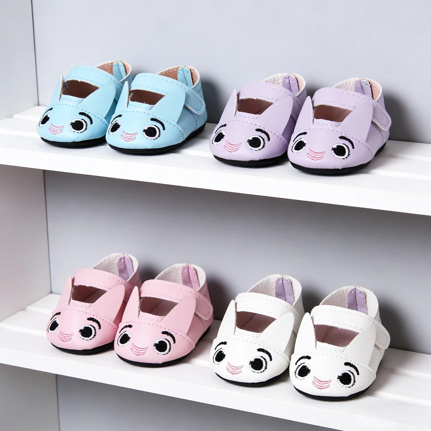Doll Shoes Rabbit Ear Embroidery For American 18 Inch Girl Doll Accessories Leather Shoes Boots For 43cm Baby New Born& OG Dolls