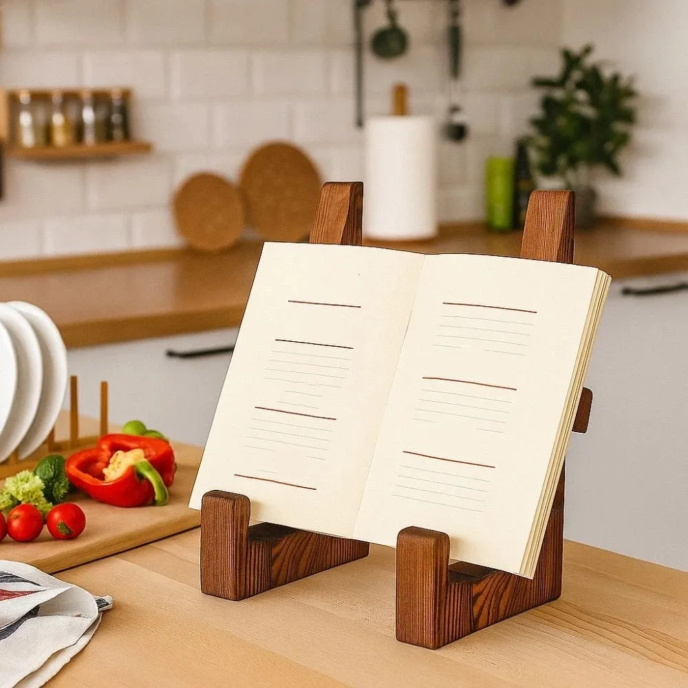 Vintage Wooden Cookbook Holder Decorative Multifunctional Picture Frame Holder Handmade Practical Table Easel Desk Display
