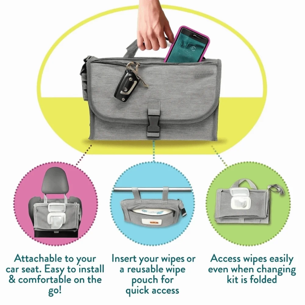 無地ベビーおむつ替えパッド-オックスフォード生地-3-in-1-折りたたみ式おむつバッグ（おしりふきポケット付き）-折りたたみ式ベビーカーバッグ-ベビーシャワーギフト