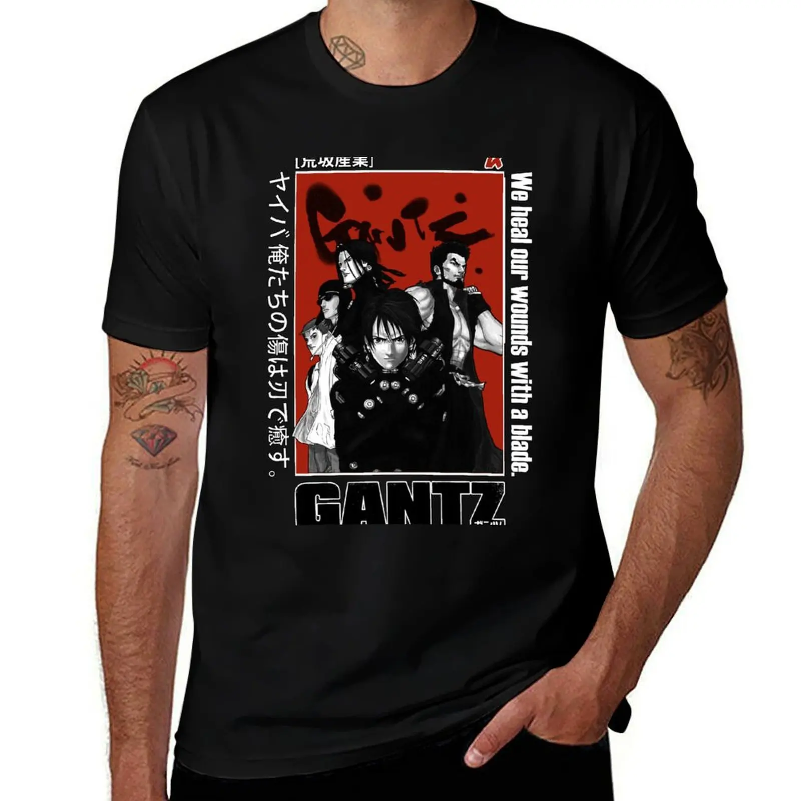 GANTZ, ガンツ , ANIME BLACK,WHITE and RED T-Shirt baggy shirts boys animal print t shirts for men