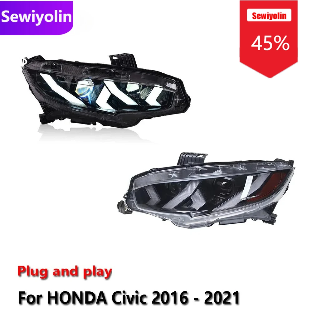 

Автомобильные светодиодные фары DRL в сборе для HONDA Civic 10-го поколения 2016-2021 Противотуманные фары DRL с тормозным указателем поворота Plug And Play
