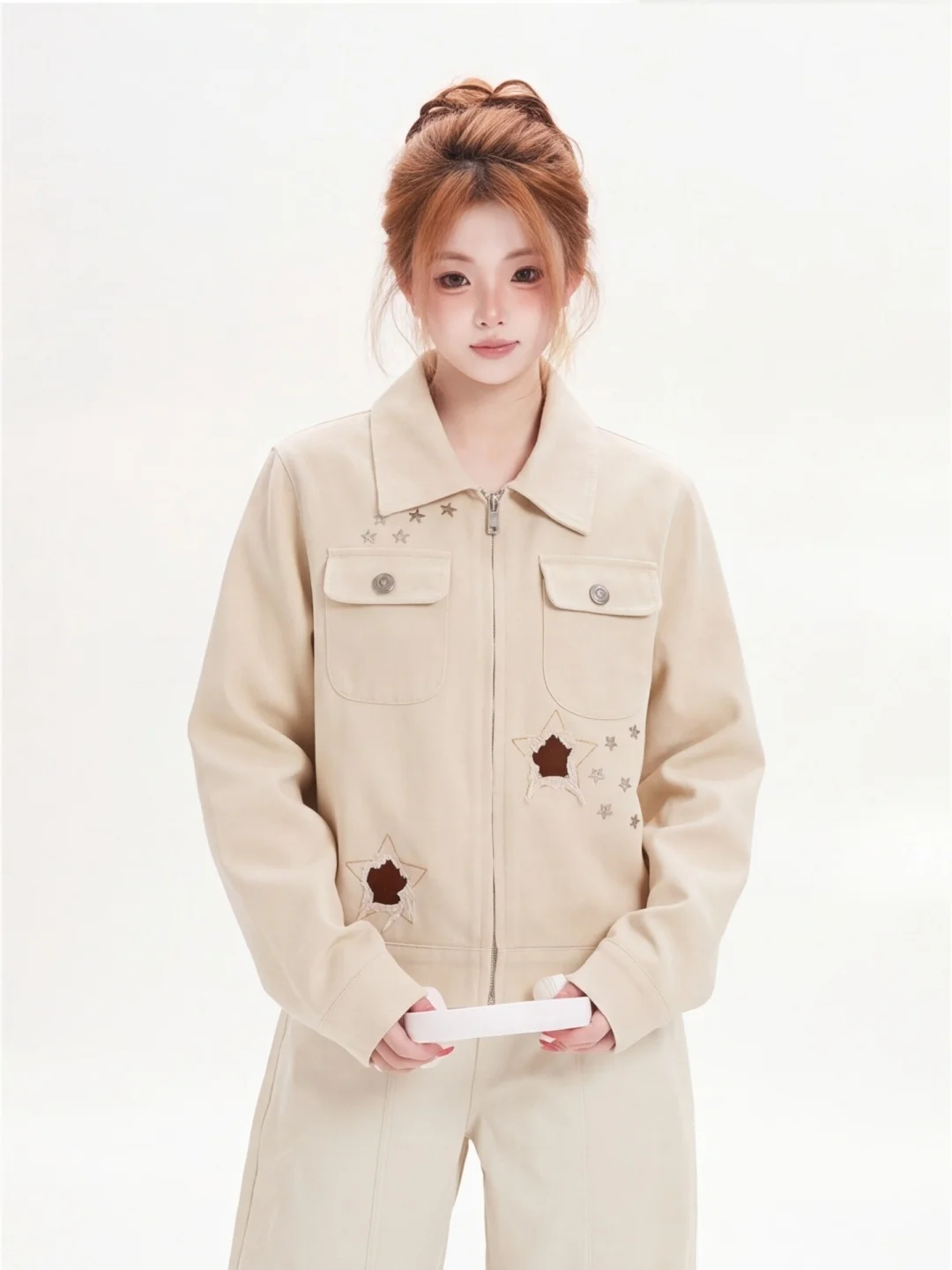 Casual American Style Short Jacket Women's Star Patchwork Outerwear Autumn New Design Small Ant Brand Fashion Ladies Coat