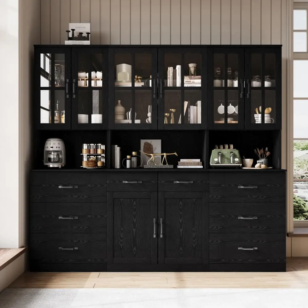 5-Tier Glass Door Bookcase with 3 Drawers & Storage Shelf, Display Cabinet for Home Office, Black, Customized