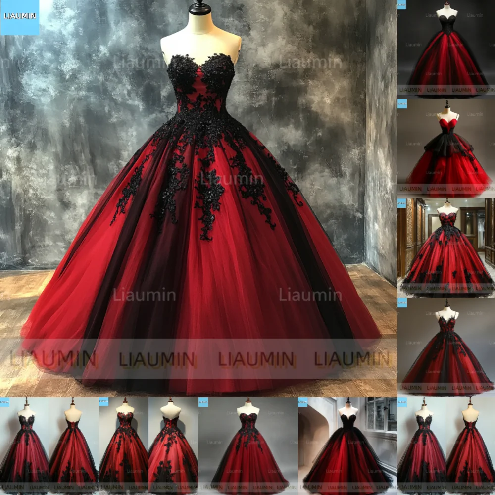 Classic Red And Black Full Length Lace-up Prom Formal Wedding Dresses Evening Bridesmaid Party Clothing Customized Hand Made C-6