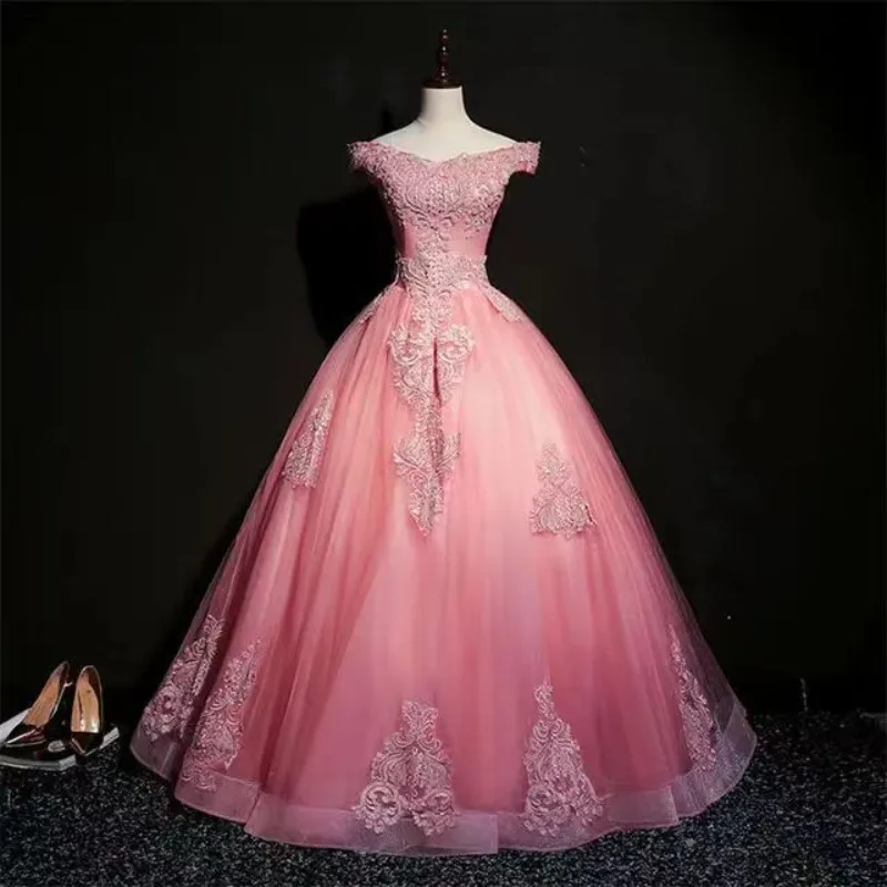 

Women's New Embroidered Mesh One Shoulder Wedding Dress, Evening Dress, Fashionable Slim Look Large Swing Toast Dress Long Dress